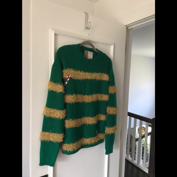 Merry Christmas Gold Tinsel & Candy-cane Sweater Green - Picture 14 of 15